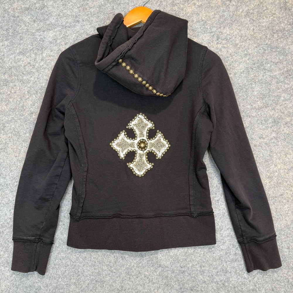 Vintage Twisted Heart Hoodie Sweatshirt Womens Small Cross Brass Studded Y2k